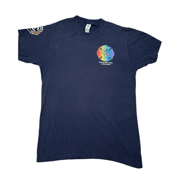 UC Davis Fire Serving with Pride Navy Blue Tee Size Small Mens Unisex Rainbow - Picture 2 of 8